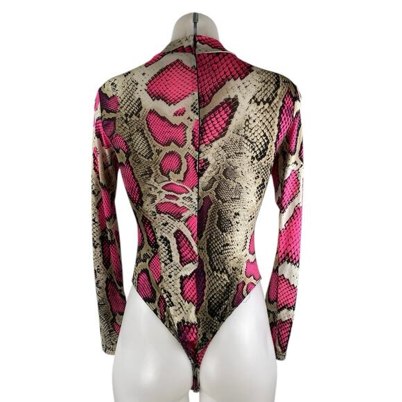 Fashion Queen Women's Multicolor Snake Skin Long Sleeve Mock Neck Bodysuit Top S - Picture 2 of 4